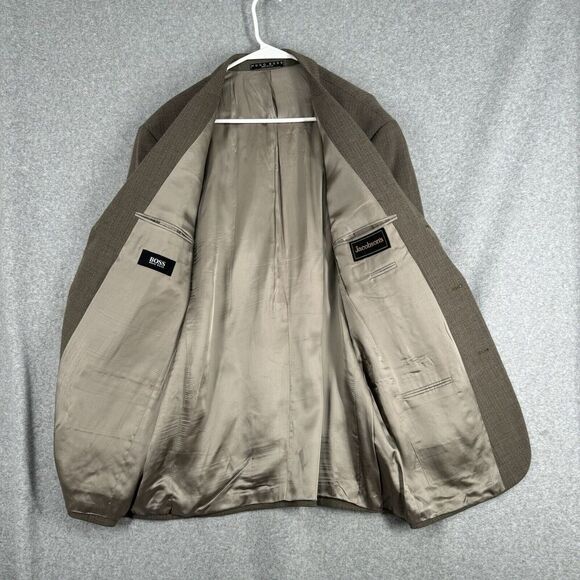 Hugo Boss Einstein Blazer Sport Coat Mens 44R Brown Herringbone 3-Button USA VTG - Picture 4 of 14